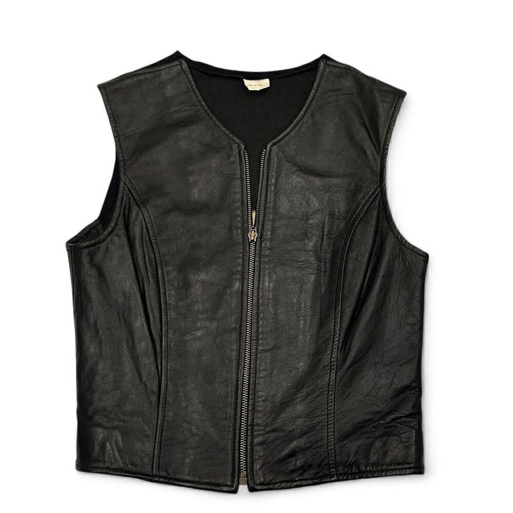 Vintage 90s JH Collectibles Womens Leather Zip Up Vest  Small Sleek Minimalist